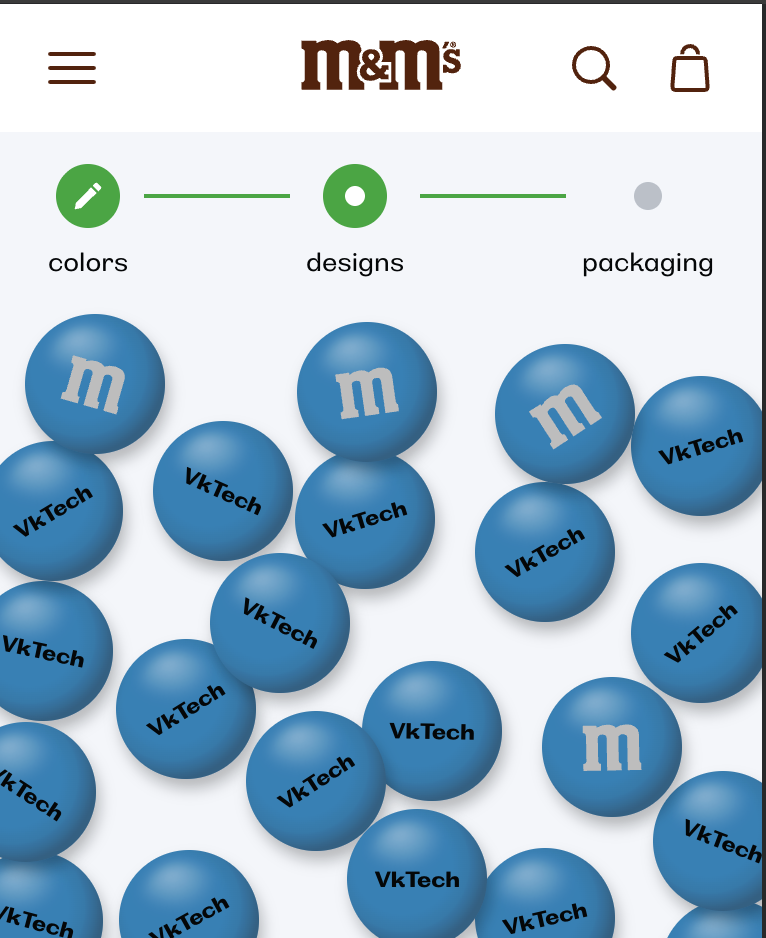 M&M's custom candy configurator showing personalized M&M's